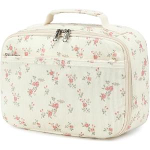 imageBluboon Kids Girls Lunch Bag Insulated Lunch Box for school Corduroy Lunch Cooler Organizer School Kids Lunch ToteRed flower beige base