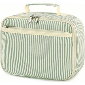 imageBluboon Kids Girls Lunch Bag Insulated Lunch Box for school Corduroy Lunch Cooler Organizer School Kids Lunch ToteStripes green