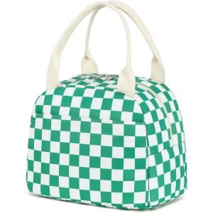 imageBluboon Lunch Box for Women Cute Lunch Bag Reusable Insulated Lunch Bags Large Capacity Lunchbox Cooler for Work Picnic or TravelApple green white grids