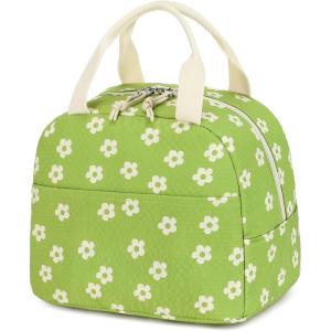 imageBluboon Lunch Box for Women Cute Lunch Bag Reusable Insulated Lunch Bags Large Capacity Lunchbox Cooler for Work Picnic or TravelBeige Flower Green