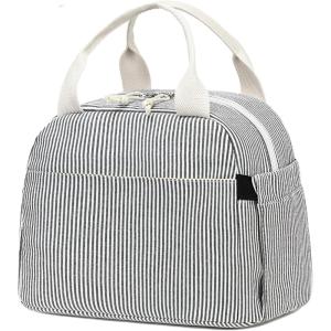 imageBluboon Lunch Box for Women Cute Lunch Bag Reusable Insulated Lunch Bags Large Capacity Lunchbox Cooler for Work Picnic or TravelBlack White Vertical Stripes