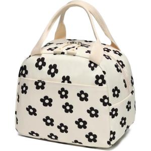 imageBluboon Lunch Box for Women Cute Lunch Bag Reusable Insulated Lunch Bags Large Capacity Lunchbox Cooler for Work Picnic or TravelBlack floral beige