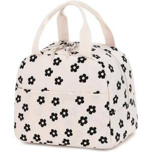 imageBluboon Lunch Box for Women Cute Lunch Bag Reusable Insulated Lunch Bags Large Capacity Lunchbox Cooler for Work Picnic or TravelBlack floral beige base