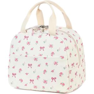 imageBluboon Lunch Box for Women Cute Lunch Bag Reusable Insulated Lunch Bags Large Capacity Lunchbox Cooler for Work Picnic or TravelBow Floral Beige 212
