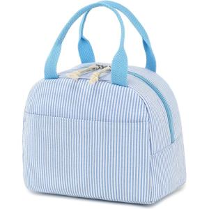 imageBluboon Lunch Box for Women Cute Lunch Bag Reusable Insulated Lunch Bags Large Capacity Lunchbox Cooler for Work Picnic or TravelLight blue white stripes