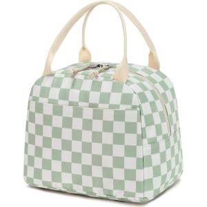 imageBluboon Lunch Box for Women Cute Lunch Bag Reusable Insulated Lunch Bags Large Capacity Lunchbox Cooler for Work Picnic or TravelLight green white grid
