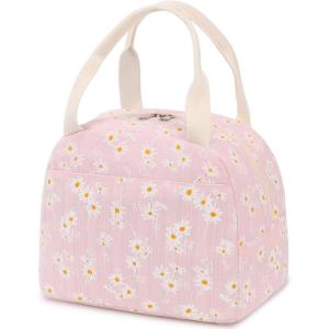 imageBluboon Lunch Box for Women Cute Lunch Bag Reusable Insulated Lunch Bags Large Capacity Lunchbox Cooler for Work Picnic or TravelWhite daisies pink