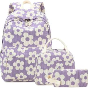imageBluboon School Backpack Teens Girls Boys Kids School Book Bags with Lunch Box Pencil BagBeige Floral  Purple Base