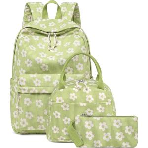 imageBluboon School Backpack Teens Girls Boys Kids School Book Bags with Lunch Box Pencil BagBeige Small Flower 95