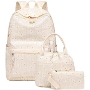 imageBluboon School Backpack Teens Girls Boys Kids School Book Bags with Lunch Box Pencil BagBeige Vertical Stripes