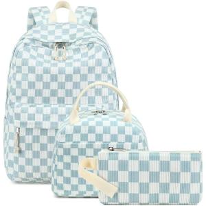 imageBluboon School Backpack Teens Girls Boys Kids School Book Bags with Lunch Box Pencil BagBlue Checked
