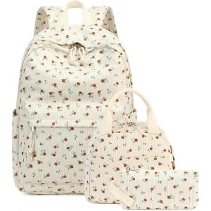 imageBluboon School Backpack Teens Girls Boys Kids School Book Bags with Lunch Box Pencil BagBrown Floral Beige Base
