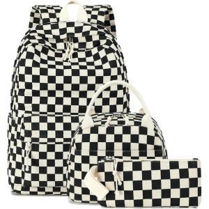imageBluboon School Backpack Teens Girls Boys Kids School Book Bags with Lunch Box Pencil BagCorduroy Black Checkered 1