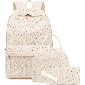 imageBluboon School Backpack Teens Girls Boys Kids School Book Bags with Lunch Box Pencil BagCorduroy Black Floret 154 a