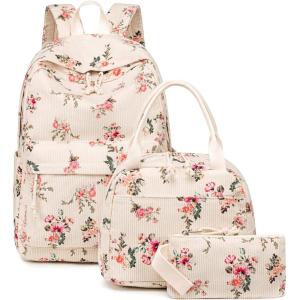 imageBluboon School Backpack Teens Girls Boys Kids School Book Bags with Lunch Box Pencil BagCorduroy Floret