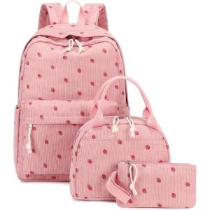 imageBluboon School Backpack Teens Girls Boys Kids School Book Bags with Lunch Box Pencil BagCorduroypink