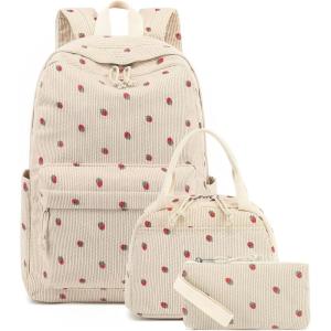 imageBluboon School Backpack Teens Girls Boys Kids School Book Bags with Lunch Box Pencil BagCorduroystrawberry