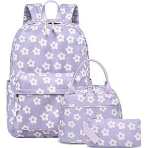 imageBluboon School Backpack Teens Girls Boys Kids School Book Bags with Lunch Box Pencil BagFlower 95 Purple