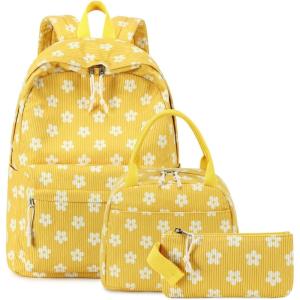 imageBluboon School Backpack Teens Girls Boys Kids School Book Bags with Lunch Box Pencil BagFlower 95 Yellow