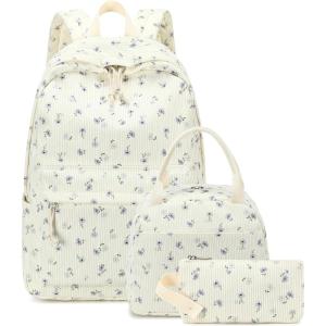 imageBluboon School Backpack Teens Girls Boys Kids School Book Bags with Lunch Box Pencil BagPurple Flower Beige