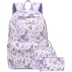 imageBluboon School Backpack Teens Girls Boys Kids School Book Bags with Lunch Box Pencil BagPurplelove