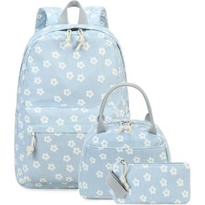 imageBluboon School Backpack Teens Girls Boys Kids School Book Bags with Lunch Box Pencil BagWhite Little Flower 95