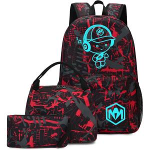 imageBluboon School Backpack for Boys Teens Bookbag Travel Daypack Kids Girls Lunch Bag Pencil CaseGraffiti Red
