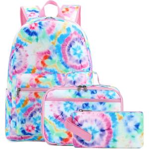 imageBluboon School Backpack for Girls Teens Bookbag Set Laptop Backpack Lunch Box with Pencil Bag Tie Dye Blue