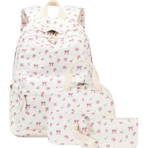 imageBluboon Teen Girls School Backpack Kids Bookbag Set with Lunch Box Pencil Case Travel Laptop Backpack Casual Daypacks Marble PinkBlueBeige Bow Tie
