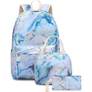 imageBluboon Teen Girls School Backpack Kids Bookbag Set with Lunch Box Pencil Case Travel Laptop Backpack Casual Daypacks Marble PinkBlueBluewhite
