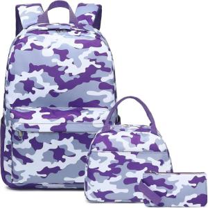 imageBluboon Teen Girls School Backpack Kids Bookbag Set with Lunch Box Pencil Case Travel Laptop Backpack Casual Daypacks Marble PinkBlueCamo Purple