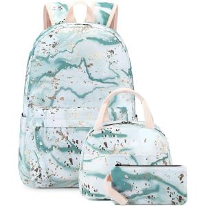 imageBluboon Teen Girls School Backpack Kids Bookbag Set with Lunch Box Pencil Case Travel Laptop Backpack Casual Daypacks Marble PinkBlueGray