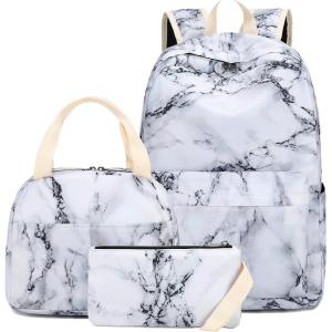 imageBluboon Teen Girls School Backpack Kids Bookbag Set with Lunch Box Pencil Case Travel Laptop Backpack Casual Daypacks Marble PinkBlueMarble 1