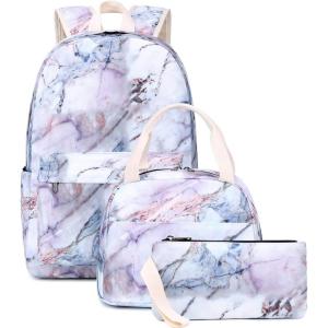 imageBluboon Teen Girls School Backpack Kids Bookbag Set with Lunch Box Pencil Case Travel Laptop Backpack Casual Daypacks Marble PinkBlueMarble