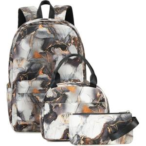 imageBluboon Teen Girls School Backpack Kids Bookbag Set with Lunch Box Pencil Case Travel Laptop Backpack Casual Daypacks Marble PinkBlueMarble Black