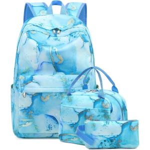 imageBluboon Teen Girls School Backpack Kids Bookbag Set with Lunch Box Pencil Case Travel Laptop Backpack Casual Daypacks Marble PinkBlueMarble Gold Blue