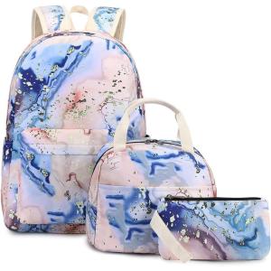 imageBluboon Teen Girls School Backpack Kids Bookbag Set with Lunch Box Pencil Case Travel Laptop Backpack Casual Daypacks Marble PinkBlueOrange  9562