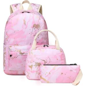 imageBluboon Teen Girls School Backpack Kids Bookbag Set with Lunch Box Pencil Case Travel Laptop Backpack Casual Daypacks Marble PinkBluePink