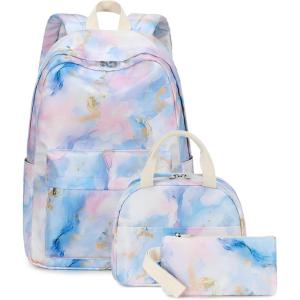imageBluboon Teen Girls School Backpack Kids Bookbag Set with Lunch Box Pencil Case Travel Laptop Backpack Casual Daypacks Marble PinkBluePink Blue Purple Gold Marble 99