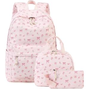 imageBluboon Teen Girls School Backpack Kids Bookbag Set with Lunch Box Pencil Case Travel Laptop Backpack Casual Daypacks Marble PinkBluePink Bow Tie