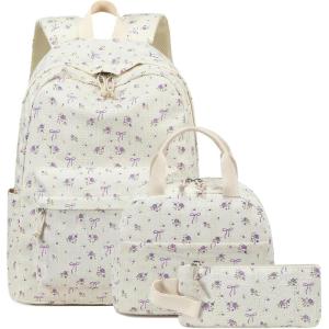 imageBluboon Teen Girls School Backpack Kids Bookbag Set with Lunch Box Pencil Case Travel Laptop Backpack Casual Daypacks Marble PinkBluePurple Bow and Flowers