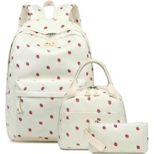 imageBluboon Teen Girls School Backpack Kids Bookbag Set with Lunch Box Pencil Case Travel Laptop Backpack Casual Daypacks Marble PinkBlueStrawberry Beige Base