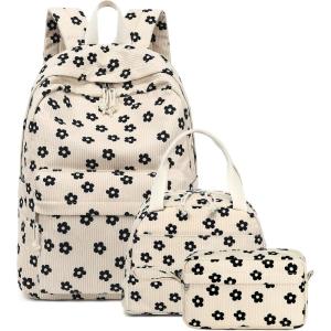 imageBluboon Teens Backpack Set Girls School Backpack Lunch Box Pencil Bags Student Bookbags 3 in 1Black Flower Beige