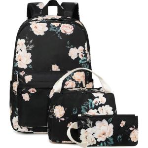 imageBluboon Teens Backpack Set Girls School Backpack Lunch Box Pencil Bags Student Bookbags 3 in 1E0066 Black
