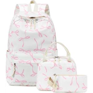 imageBluboon Teens Backpack Set Girls School Backpack Lunch Box Pencil Bags Student Bookbags 3 in 1Pink Bow Tie 16