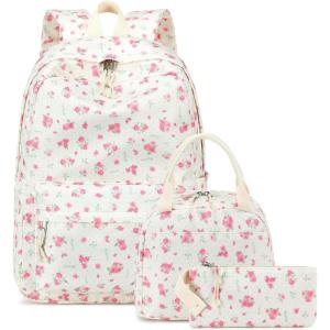 imageBluboon Teens Backpack Set Girls School Backpack Lunch Box Pencil Bags Student Bookbags 3 in 1Pink Flower 216