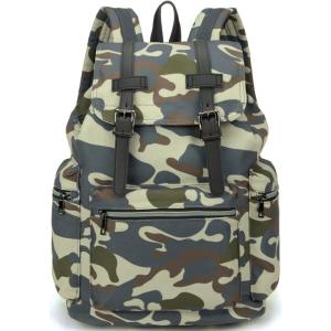 imageBluboon Vintage Backpack Leather Trim Casual Bookbag Men Women Laptop Travel Rucksack camou