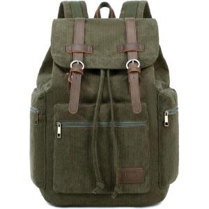 imageBluboon Vintage Backpack Leather Trim Casual Bookbag Men Women Laptop Travel RucksackArmy Green