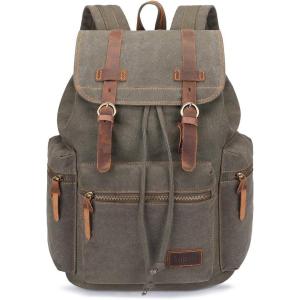 imageBluboon Vintage Backpack Leather Trim Casual Bookbag Men Women Laptop Travel RucksackGreen