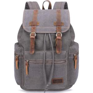 imageBluboon Vintage Backpack Leather Trim Casual Bookbag Men Women Laptop Travel RucksackGrey